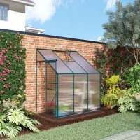 Outsunny Walk-In Garden Greenhouse Aluminum Polycarbonate with Roof Vent for Plants Herbs Vegetables 6' x 4' x 7' Green(m-10)