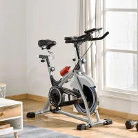 Soozier Exercise Bike, Indoor Cycling Stationary Bike, Belt Drive with Heart Rate, Adjustable Seat and Handlebar, LCD Monitor for Home Workout(m-2)