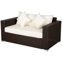 Outsunny Patio Outdoor Sofa, PE Rattan Wicker Loveseat, Outdoor Couch with 2 Throw Pillows & Comfortable Cushions, Cream White(m-1)