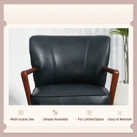 HOMCOM Accent Chair, Modern Armchair, Faux Leather Upholstered Living Room Chair with Wood Legs and Wide Padded Seat, Blue(m-6)