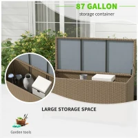 Outsunny 83 Gallon Deck Box, Large Outdoor Storage Chest, PE Wicker Trunk for Outside on Wheels for Garden Tools, Pool Supplies & Patio Furniture Cushions, Brown(m-4)
