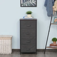 HOMCOM Linen Drawer Cabinet Organizer Storage Dresser Tower with 4 Removable Drawer Metal Frame Adjustable Feet for Living Room, Kitchen, Bathroom, Black(m-8)