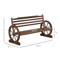 Outsunny Wooden Wagon Wheel Bench, 3-Person Rustic Slatted Seat, Outdoor Patio Furniture, Brown(m-4)