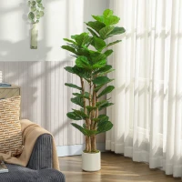 HOMCOM 5FT Artificial Fiddle Leaf Fig Tree, Fake Potted Tree with Solid Wood Trunks for Indoor Decor, Green(m-8)