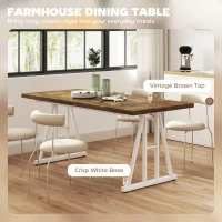HOMCOM Farmhouse Kitchen Table for 8, Rectangular Dining Table with Thick Tabletop and Steel Trestle Legs, Brown and White(m-5)