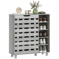 HOMCOM Shoe Cabinet, 21 Pair Shoe Storage Cabinet Organizer with 5-tier Double Door Cabinet and 5-tier Open Shelves, Light Grey(m-12)
