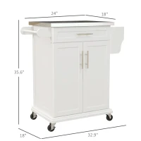 HOMCOM Kitchen Island with Wheels, Rolling Kitchen Island with Storage, Stainless Steel Countertop for Dining Room, Cream White(m-3)