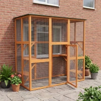 PawHut 71" x 39" x 71" Cat Cage, Large Outdoor Wooden Cat Patio with 6 Balanced Platforms and Asphalt Roof, Orange(m-9)