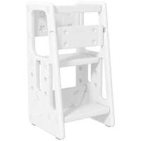 Qaba Toddler Tower with Adjustable Height, Toddler Kitchen Stool Helper with Anti-slip Mat, Step Stool for Kitchen, Bathroom, White(m-1)