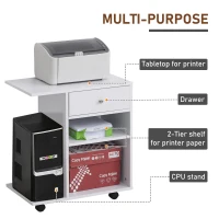 Vinsetto Mobile Printer Stand, Rolling File Cabinet Cart with Wheels, Adjustable Shelf, Drawer and CPU Stand, White(m-4)