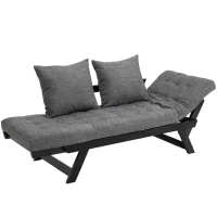 HOMCOM Single Person 3 Position Convertible Chaise Lounger Sofa Bed with 2 Large Pillows and Oak Frame, Dark Gray(m-11)