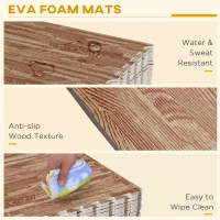 HomCom 96 Sq Ft Dark Wood Grain Look EVA Foam Exercise Floor Mats with Easy Connect Design & Soft Feel/Material(m-6)