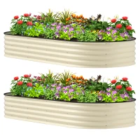 Outsunny 7' x 3' x 1' Raised Garden Bed Set, 2PCS Raised Beds for Gardening with Metal Plant Stakes, Cream White(m-1)