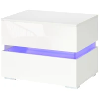 HOMCOM Modern Nightstand, Bedside Table with 2 Drawers, RGB LED Lights for Bedroom, White(m-11)