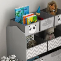 Qaba Toy Storage Organizer with 6 Storage Bins and 3-Tier Bookshelf, Toy Storage Shelf for Bedroom, Animal Design, Gray(m-8)