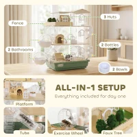PawHut Large Hamster Cage, 3 Tiers Acrylic Hamster Habitat with Water Bottles, Running Wheel for Pet Mice, Dwarf Hamster(m-4)