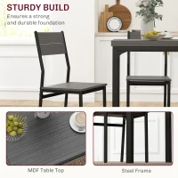 HOMCOM Dining Table Set for 2, 3 Piece Kitchen Table and Chairs with Metal Legs for Small Spaces, Grey Wood Effect(m-5)