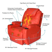 HomCom Faux Leather Heated Massage Recliner Chair with Remote - Bright Red(m-4)