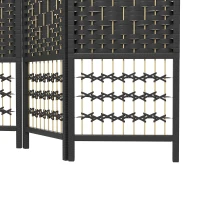 HOMCOM 3 Panel Folding Room Divider Portable Privacy Screen Wave Fiber Room Partition for Home Office Black(m-9)