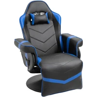 Vinsetto High Back Racing Style Gaming Chair, PU Leather Gamer Recliner Chair with Swivel Pedestal Base, Adjustable Footrest, and Head Pillow, Blue(m-1)