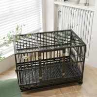 PawHut 48" Heavy Duty Dog Crate Metal Cage Kennel with Lockable Wheels, Double Door and Removable Tray, gray(m-8)