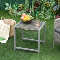 Outsunny Rattan Coffee Table, Wicker Patio Side Table with Tempered Glass Top and Aluminum Frame for Outdoor, Garden, Gray(m-1)