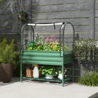 Outsunny Raised Garden Bed with Cover, Metal Elevated Planter Box with Bottom Shelf and Liner, Green(m-8)