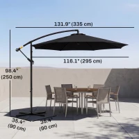 Outsunny 10' Deluxe Patio Umbrella Outdoor Market Parasol Banana Hanging Offset Sunshade Crank Cross Base Black(m-3)
