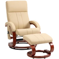 HOMCOM Recliner Chair with Ottoman, Electric Faux Leather Recliner with 10 Vibration Points and 5 Massage Mode, Beige(m-1)