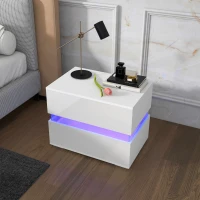 HOMCOM Modern Nightstand, Bedside Table with 2 Drawers, RGB LED Lights for Bedroom, White(m-8)