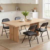 HOMCOM Set of 4 Metal Foldable Chairs, PU Leather Padded Folding Chairs with Cushion Seat and Open Back for Indoor, Black(m-17)