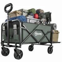 Outsunny Wagon Cart Foldable, Collapsible Wagon Cart with Removable Liner, Handle, Wheels, 72L & 198 LBS Capacity, Green(m-13)