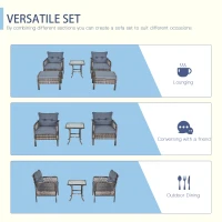 Outsunny 5-Piece PE Wicker Patio Furniture Set, Conversation Set with Outdoor Ottomans, Table & Chairs, Small Balcony Furniture for Apartments, Steel, Gray(m-10)