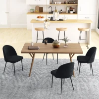 HOMCOM Modern Dining Chairs, Mid-Back Velvet-touch Upholstery Side Chair, Table Chair for Living Room, Dining Room, Black, Set of 4(m-8)
