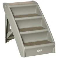PawHut 4-Level Portable Dog Stairs, Foldable Dog Steps for Small Dogs, Lightweight Cat Steps, with Nonslip Soft Mats, for High Bed, Sofa, Grey(m-2)
