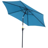 Outsunny 8.5' Round Aluminum Patio Umbrella Garden Parasol Market Sunshade Tilt Canopy w/ 6 Ribs, Crank Handle, Blue(m-3)