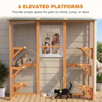 PawHut 71" x 39" x 71" Cat Cage, Large Outdoor Wooden Cat Patio with 6 Balanced Platforms and Asphalt Roof, Orange(m-6)