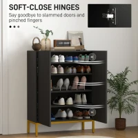 HOMCOM Shoe Storage Cabinet with Adjustable Shelves and Soft-Close Hinges, for 15-20 Pairs of Shoes, Black(m-5)