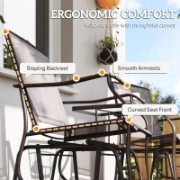Outsunny Double Patio Glider Chair with Glass Top Center Table, Outdoor Glider Loveseat with High Back,  All Weather Breathable Mesh Fabric for Garden, Backyard, Deck, Grey(m-9)