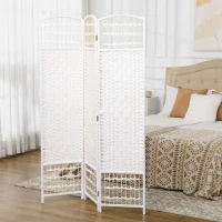 HOMCOM 3 Panel Folding Room Divider Portable Privacy Screen Wave Fiber Room Partition for Home Office White(m-2)
