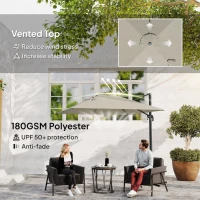 Outsunny 8 FT Aluminium Cantilever Patio Umbrella with 360° Rotation, Cross Base, Crank and Tilt for Garden, Patio, Light Grey(m-6)