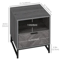 HOMCOM Modern Bedside Table with Drawer and Open Shelf, Sofa Side Table for Bedroom Living Room, Dark Grey(m-3)