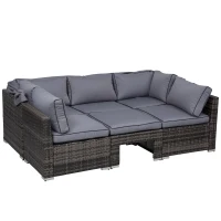 Outsunny 4-Piece Outdoor Rattan Wicker Sofa Set Patio Furniture Sets with Retractable Sun Canopy, Deep Soft Cushions & Classic Design, Grey(m-14)