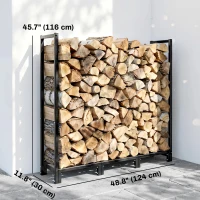 Outsunny 4 ft Firewood Rack with Customisable Width & Height, Cable Reinforcement, 616 lb Capacity Log Store Indoors, Black(m-3)