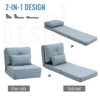 HOMCOM Folding Sofa Bed, Convertible Sleeper Chair with Adjustable Backrest, Metal Frame and Pillow, Upholstered Chair Bed Floor Sofa for Living Room Bedroom, Blue(m-4)