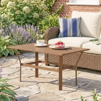 Outsunny Outdoor Coffee Table with Slatted Tabletop, All-Weather Rectangle Metal Patio Coffee Table for Garden, Brown(m-10)