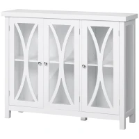 HOMCOM Sideboard, Buffet Cabinet with 3 Tempered Glass Doors, Arc Pattern and Adjustable Storage Shelf, Credenza, White(m-11)
