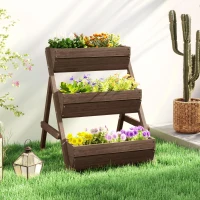 Outsunny 3 Tier Elevated Planter Box, Vertical Wooden Raised Garden Bed for Flowers, Vegetables, 26" x 30" x 30", Carbonized(m-8)