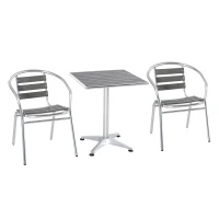 Outsunny 3-Piece Outdoor Patio Bistro Table Set with Aluminum Frame, Woodgrain-Style Tabletop & Draining Slat Design(m-10)