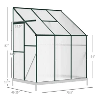Outsunny Walk-In Garden Greenhouse Aluminum Polycarbonate with Roof Vent for Plants Herbs Vegetables 6' x 4' x 7' Green(m-3)
